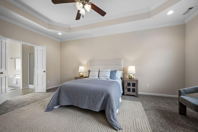 7504 Beechnut Way, Fairview, TN 37062 - carpeted bedroom featuring a raised ceiling, recessed lighting, ornamental molding, baseboards, and ensuite bathroom