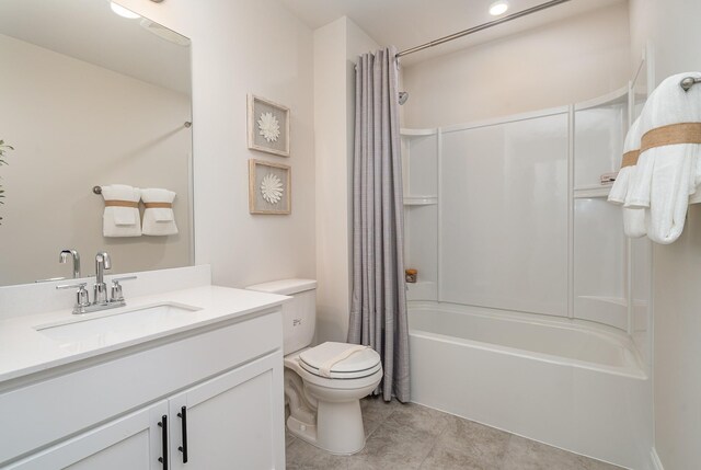 1077 Wrights Mill Rd Unit H-7, Spring Hill, TN 37174 - bathroom with shower / bathtub combination with curtain, toilet, vanity, tile patterned flooring, and recessed lighting