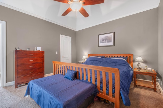 306 S Cameron Ct, Hermitage, TN 37076 - bedroom featuring carpet floors, baseboards, ornamental molding, and a ceiling fan