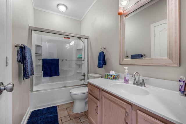 306 S Cameron Ct, Hermitage, TN 37076 - bathroom featuring crown molding, toilet, vanity, and shower / bath combination with glass door