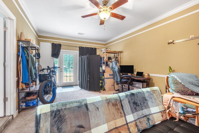 306 S Cameron Ct, Hermitage, TN 37076 - office space featuring carpet flooring, a ceiling fan, and crown molding
