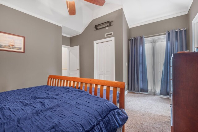 306 S Cameron Ct, Hermitage, TN 37076 - carpeted bedroom with crown molding, lofted ceiling, a ceiling fan, baseboards, and a closet