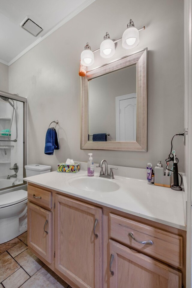 306 S Cameron Ct, Hermitage, TN 37076 - bathroom featuring toilet, vanity, crown molding, and shower / bath combination