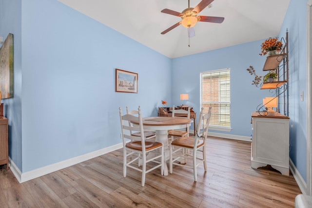 306 S Cameron Ct, Hermitage, TN 37076 - dining area featuring light wood finished floors, a ceiling fan, vaulted ceiling, and baseboards