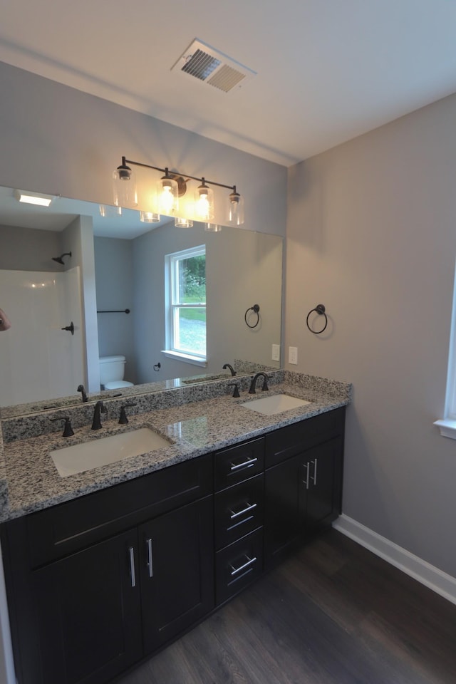 206 Sunset Dr, Red Boiling Springs, TN 37150 - bathroom with wood finished floors, double vanity, and a shower