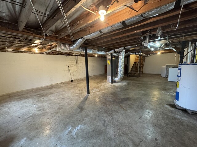 513 Adams Ct, Clarksville, TN 37040 - unfinished basement featuring electric water heater, stairs, and washer / dryer