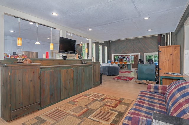 1791 Deer Creek Rd, Linden, TN 37096 - living area with wood finished floors, wood walls, and recessed lighting