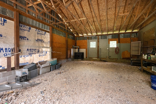 1791 Deer Creek Rd, Linden, TN 37096 - misc room featuring a wood stove and lofted ceiling
