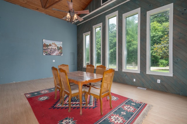 1791 Deer Creek Rd, Linden, TN 37096 - dining room featuring plenty of natural light, wood finished floors, wooden walls, and wooden ceiling