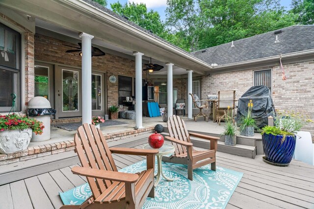 5544 S New Hope Rd, Hermitage, TN 37076 - deck with ceiling fan, outdoor dining space, and a patio