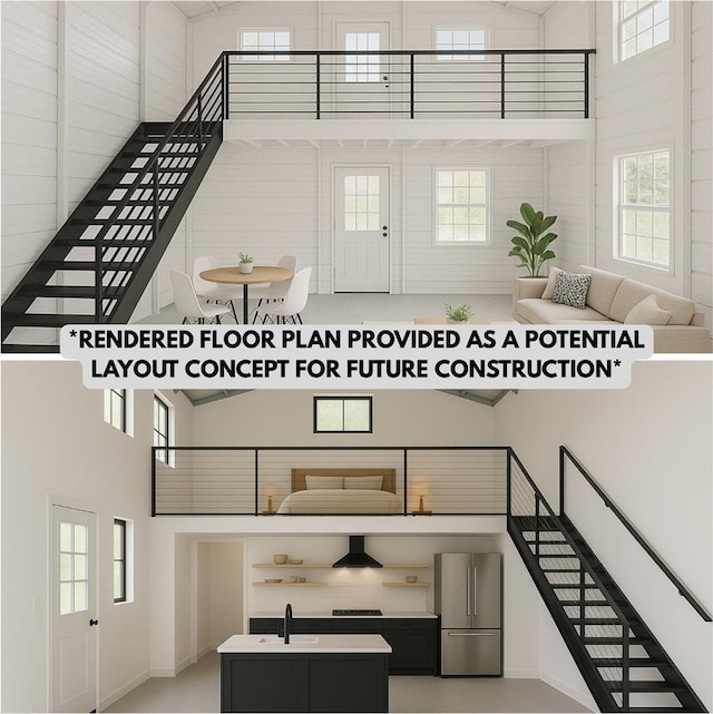 710 Baker Ter, Spencer, TN 38585 - staircase with high vaulted ceiling and baseboards