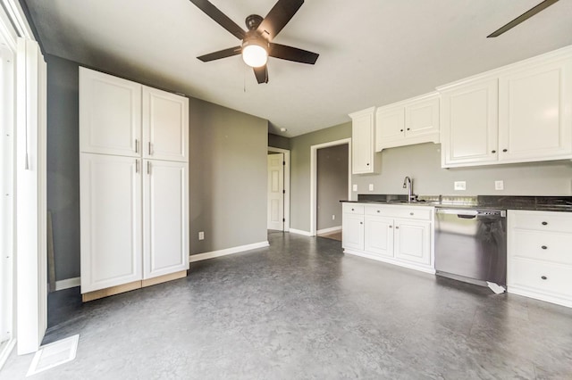 177 Hedgeway Ct, Gallatin, TN 37066 - kitchen featuring dishwasher, ceiling fan, a sink, and baseboards