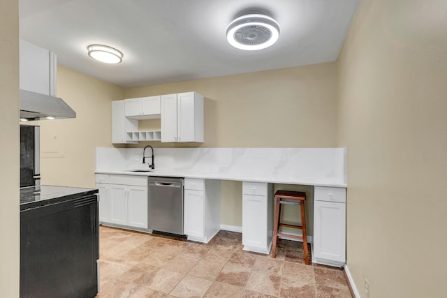2601 Hillsboro Pike Unit E6, Nashville, TN 37212 - kitchen with dishwasher, under cabinet range hood, white cabinetry, a sink, and light countertops