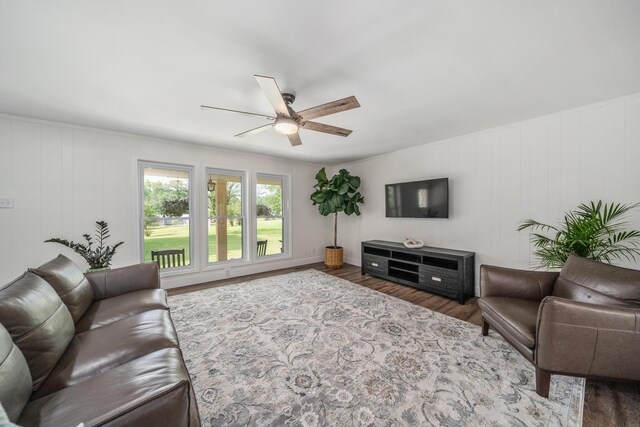 2250 Hamburg Rd, Michie, TN 38357 - living room featuring a ceiling fan and wood finished floors
