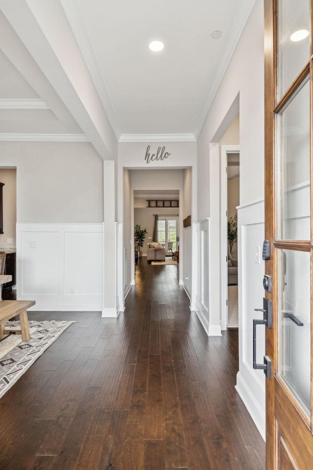 807 Caledonian Ct, Franklin, TN 37064 - foyer featuring dark wood-style flooring, a decorative wall, wainscoting, and ornamental molding