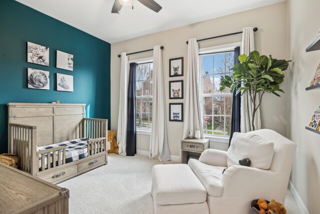 807 Caledonian Ct, Franklin, TN 37064 - bedroom featuring a crib, baseboards, carpet floors, and a ceiling fan
