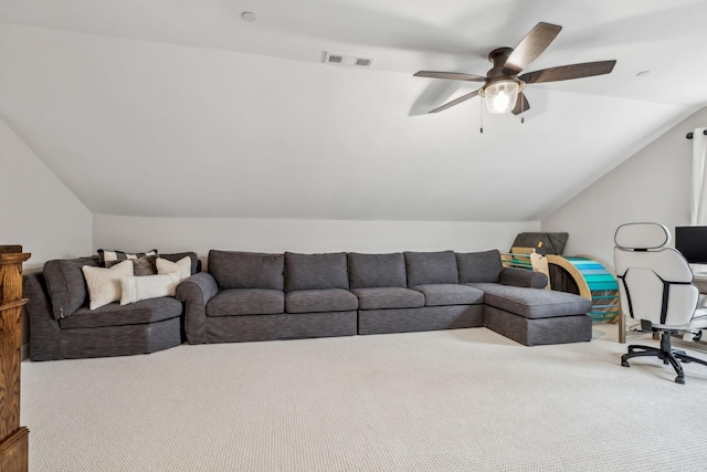 807 Caledonian Ct, Franklin, TN 37064 - carpeted living area with vaulted ceiling and ceiling fan