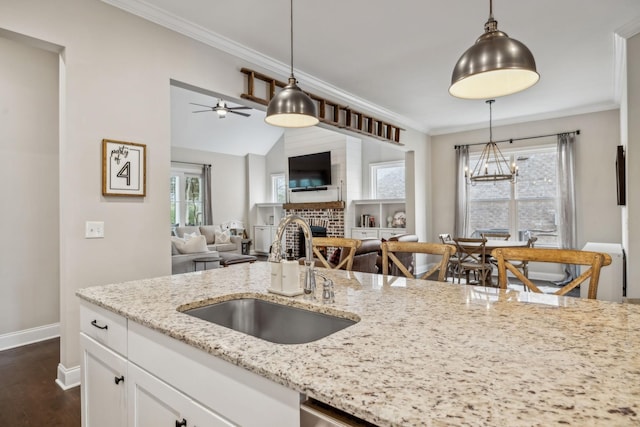 807 Caledonian Ct, Franklin, TN 37064 - kitchen featuring a sink, baseboards, plenty of natural light, decorative light fixtures, and crown molding