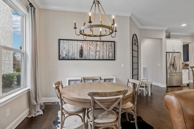 807 Caledonian Ct, Franklin, TN 37064 - dining space featuring dark wood-style floors, a chandelier, crown molding, baseboards, and recessed lighting