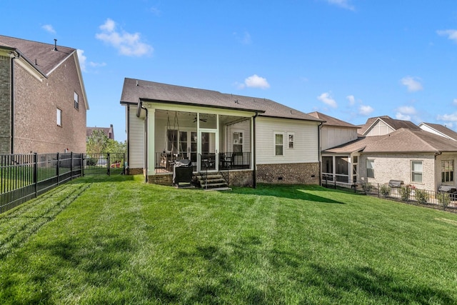 807 Caledonian Ct, Franklin, TN 37064 - back of property with a sunroom, crawl space, and ceiling fan
