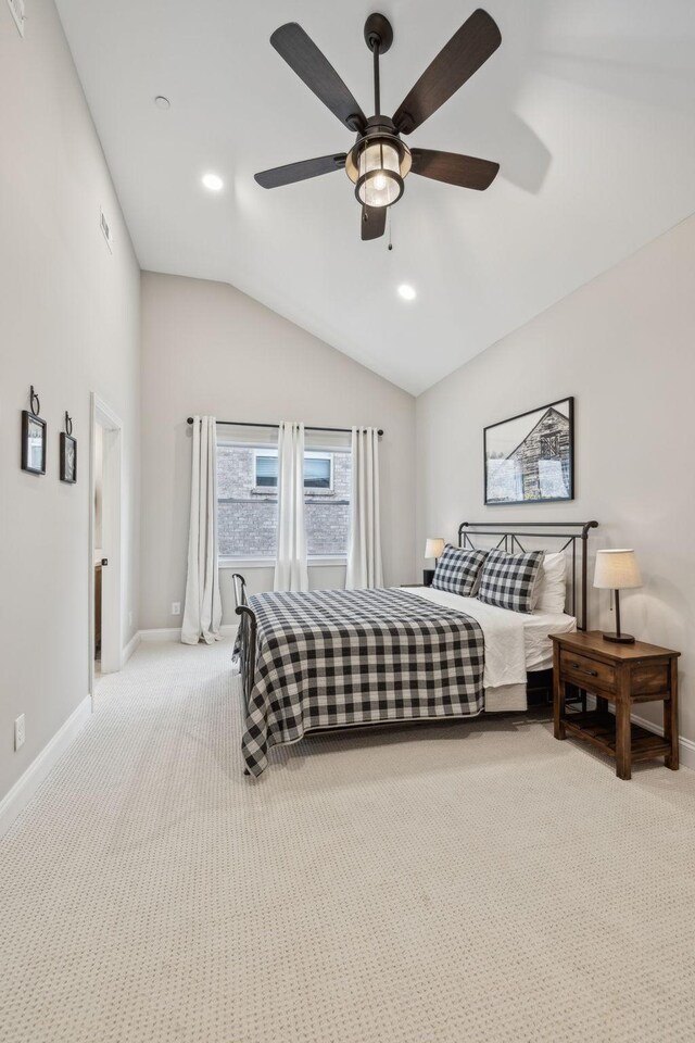 807 Caledonian Ct, Franklin, TN 37064 - carpeted bedroom with vaulted ceiling, baseboards, a ceiling fan, and recessed lighting