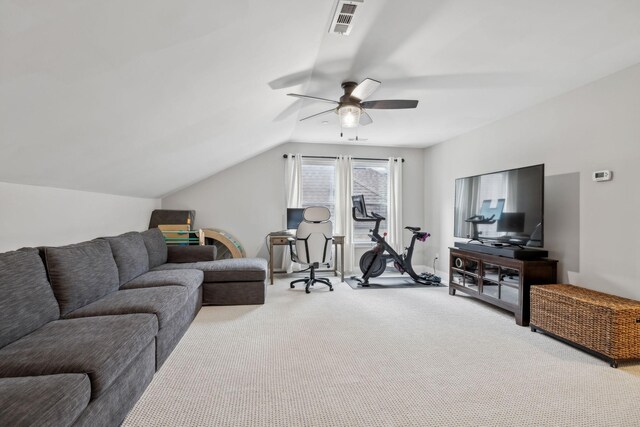 807 Caledonian Ct, Franklin, TN 37064 - carpeted living area featuring a ceiling fan, lofted ceiling, and baseboards