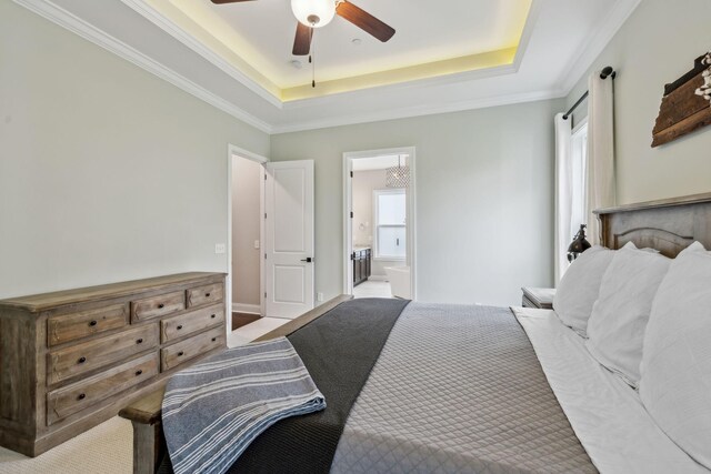 807 Caledonian Ct, Franklin, TN 37064 - bedroom with a tray ceiling, ensuite bathroom, a ceiling fan, and ornamental molding