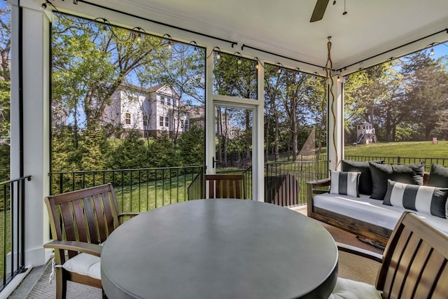 807 Caledonian Ct, Franklin, TN 37064 - sunroom with a ceiling fan, outdoor lounge area, and outdoor dining area