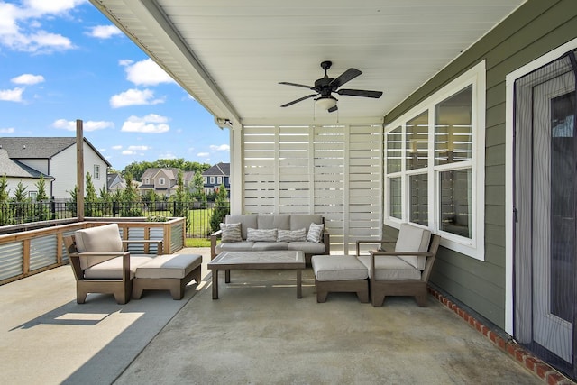 2019 Farm St, Mount Juliet, TN 37122 - view of patio / terrace featuring an outdoor living space, a ceiling fan, and a residential view