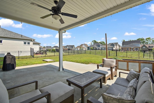 2019 Farm St, Mount Juliet, TN 37122 - fenced backyard with a residential view, an outdoor hangout area, a patio area, and ceiling fan