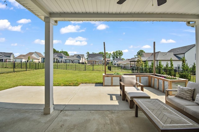 2019 Farm St, Mount Juliet, TN 37122 - fenced backyard with a residential view, an outdoor hangout area, a patio, and a ceiling fan