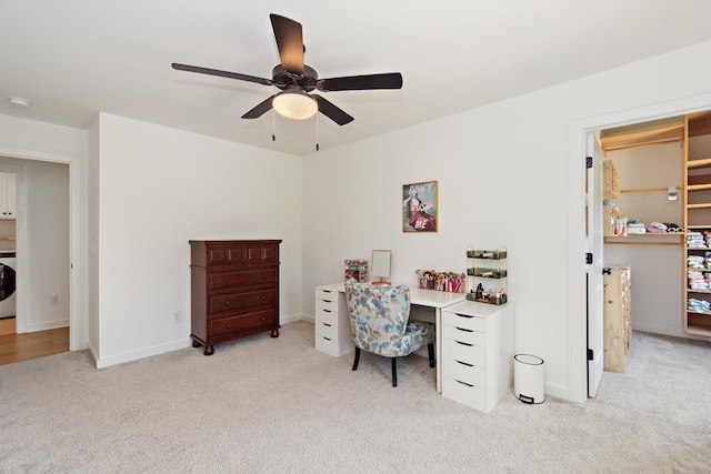 2019 Farm St, Mount Juliet, TN 37122 - office area featuring light colored carpet, ceiling fan, and washer / dryer