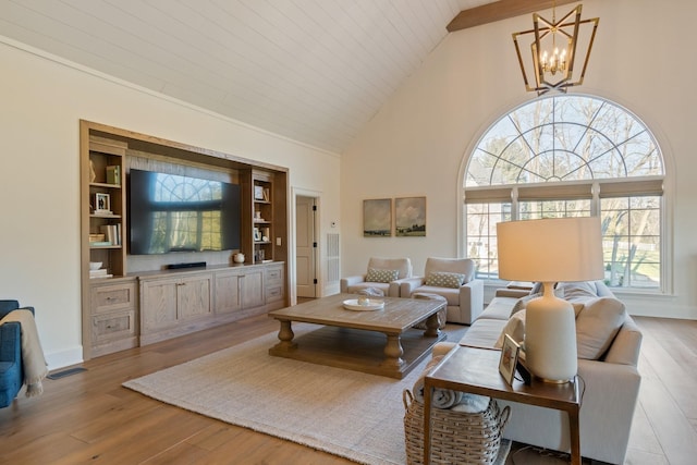 6115 Hillsboro Pike, Nashville, TN 37215 - living room with a chandelier, light wood-type flooring, and high vaulted ceiling