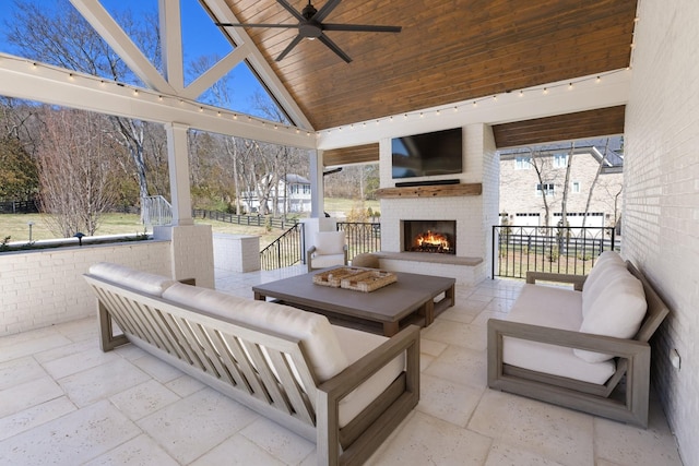 6115 Hillsboro Pike, Nashville, TN 37215 - view of patio featuring an outdoor living space with a fireplace and a ceiling fan