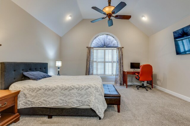 1410 Wall St, Murfreesboro, TN 37130 - bedroom with baseboards, vaulted ceiling, carpet flooring, a desk, and ceiling fan