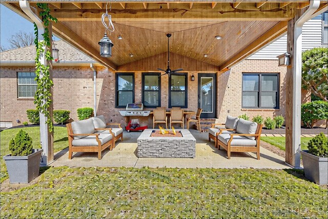 1410 Wall St, Murfreesboro, TN 37130 - view of patio / terrace featuring an outdoor living space with a fire pit and a ceiling fan