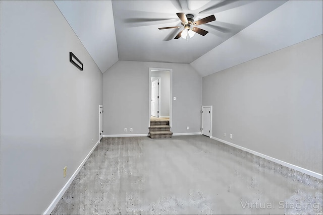 1410 Wall St, Murfreesboro, TN 37130 - additional living space with ceiling fan, baseboards, vaulted ceiling, and concrete flooring