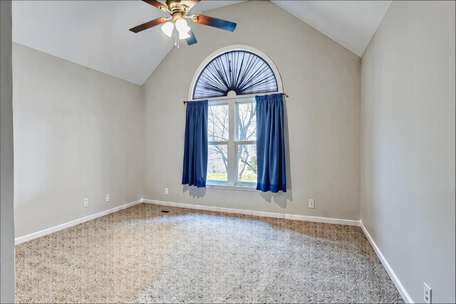 1410 Wall St, Murfreesboro, TN 37130 - spare room featuring ceiling fan, lofted ceiling, carpet floors, and baseboards
