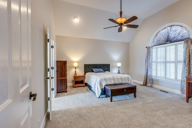 1410 Wall St, Murfreesboro, TN 37130 - bedroom with carpet flooring, lofted ceiling, baseboards, and a ceiling fan