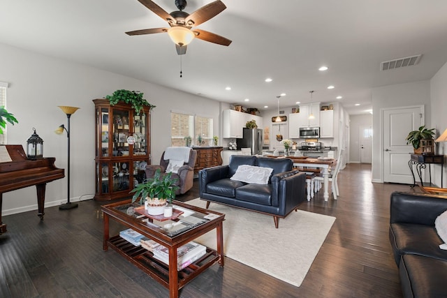 108 Rotondi Ct, Gallatin, TN 37066 - living area featuring ceiling fan, dark wood-type flooring, recessed lighting, and baseboards