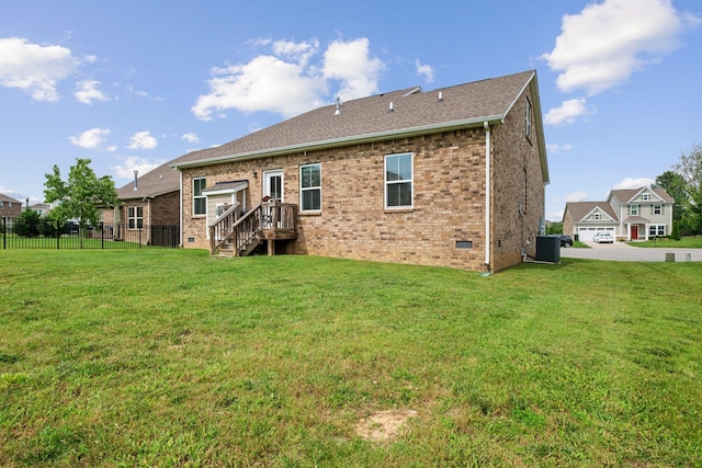 108 Rotondi Ct, Gallatin, TN 37066 - rear view of property with crawl space, brick siding, central air condition unit, stairway, and a deck