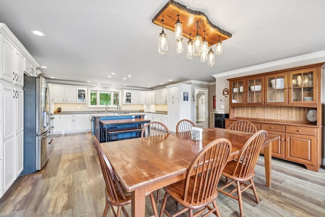 2797 Lewis Rd, Santa Fe, TN 38482 - dining room with ornamental molding, light wood-style flooring, recessed lighting, and a chandelier