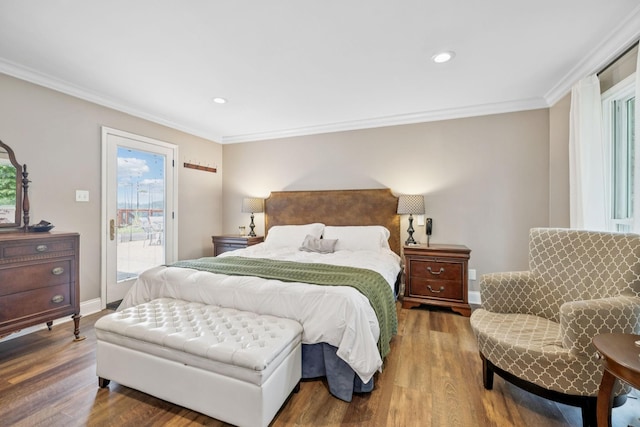 2797 Lewis Rd, Santa Fe, TN 38482 - bedroom with access to exterior, crown molding, wood finished floors, recessed lighting, and baseboards