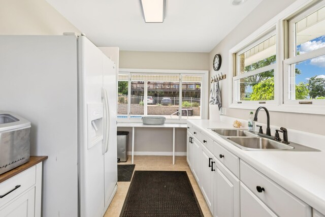 2797 Lewis Rd, Santa Fe, TN 38482 - kitchen featuring a sink, white fridge with ice dispenser, white cabinetry, and healthy amount of natural light