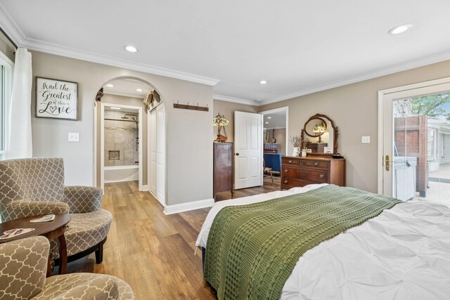 2797 Lewis Rd, Santa Fe, TN 38482 - bedroom with access to exterior, wood finished floors, arched walkways, baseboards, and recessed lighting
