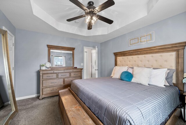 3129 Brook Hill Dr, Clarksville, TN 37042 - bedroom featuring carpet, a raised ceiling, baseboards, and ceiling fan