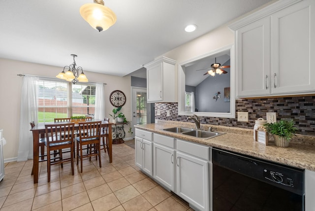 3129 Brook Hill Dr, Clarksville, TN 37042 - kitchen with dishwasher, a sink, light tile patterned floors, tasteful backsplash, and white cabinetry