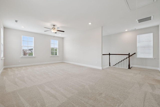 105 Artie Lee Ln, Nolensville, TN 37135 - spare room featuring attic access, light colored carpet, ceiling fan, recessed lighting, and baseboards
