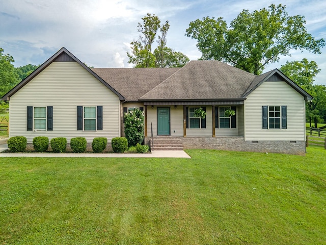 2034 Glencoe Rd, Culleoka, TN 38451 - view of front of house featuring crawl space, roof with shingles, and a front lawn