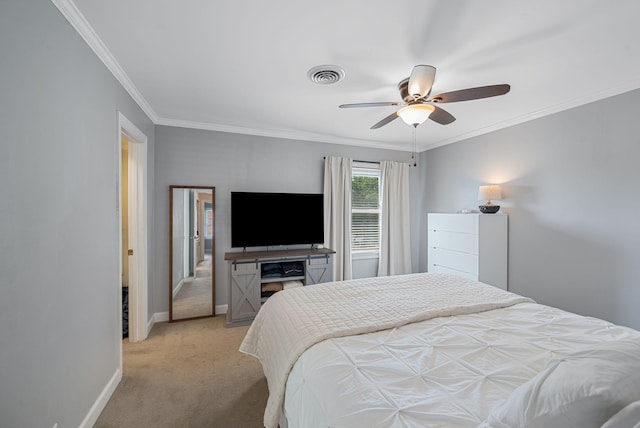 5025 Hillsboro Pike Unit 1A, Nashville, TN 37215 - bedroom with light colored carpet, ornamental molding, baseboards, and a ceiling fan